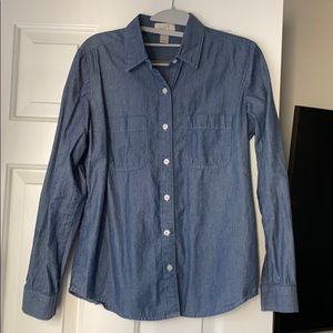 LOFT Striped Blue Button Down Collar Shirt, Small